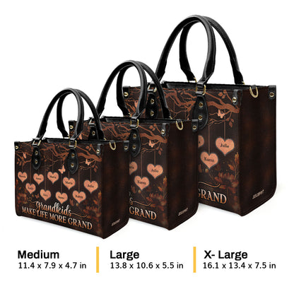 Grandkids Make Life More Grand | Personalized Leather Handbag With Zipper LHBM799