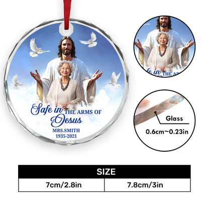 Safe In The Arms Of Jesus | Personalized 1-Side Round Glass Ornament JSURGOPPN1582L