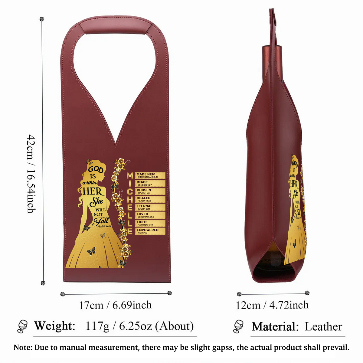 God Is Within Her She Will Not Fall | Personalized Leather Wine Bag