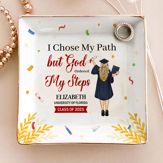 I Chose My Path But God Ordered My Steps | Personalized Ceramic Ring Dish Square
