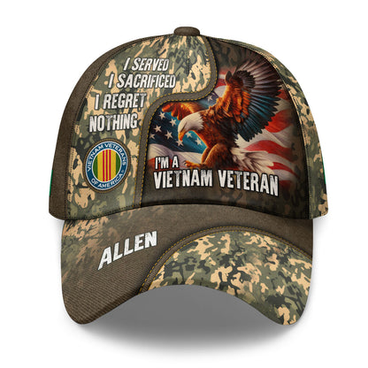 I Served  I Sacrificed  I Regret Nothing  I'm A Vietnam Veteran | Personalized Classic Cap JSCCH884