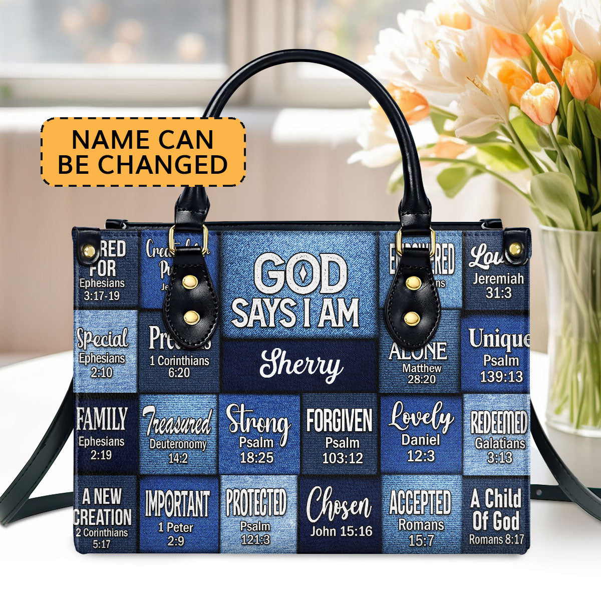 God Says I Am | Personalized Leather Handbag JSLHBPH1329TA