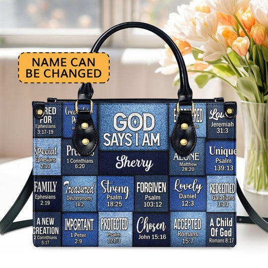 God Says I Am | Personalized Leather Handbag JSLHBPH1329TA