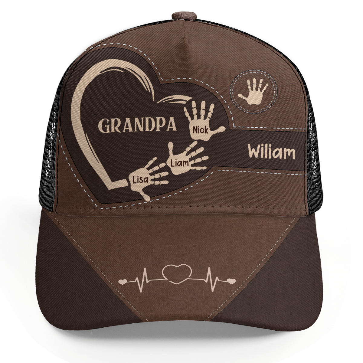 Grandpa Dad Kids Handprints | Personalized Mesh Back Casual Cap
