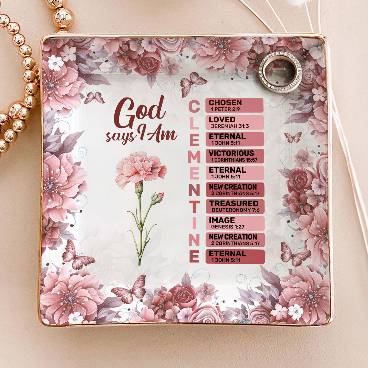 God Says I Am | Personalized Ceramic Ring Dish Square