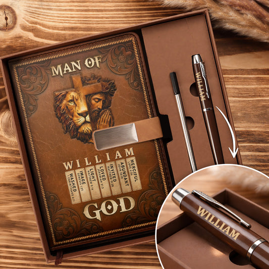 Man Of God | Personalized Leather Notebook & Pen Set