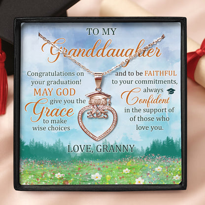 May God Give You The Grace | Personalized Grad Cap Heart Necklace With Box&Card
