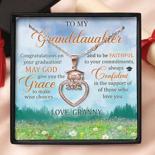 May God Give You The Grace | Personalized Grad Cap Heart Necklace With Box&Card