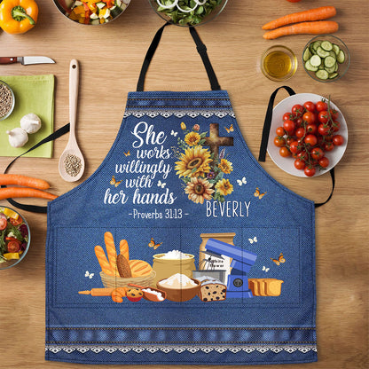 She Works Willingly With Her Hands | Personalized Apron With Pocket