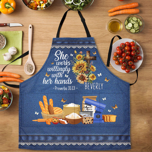 She Works Willingly With Her Hands | Personalized Apron With Pocket