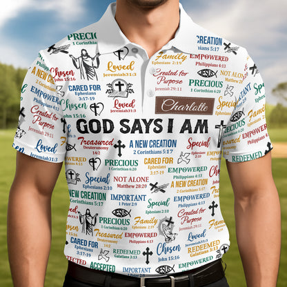 God Says I Am | Personalized Polo Shirt