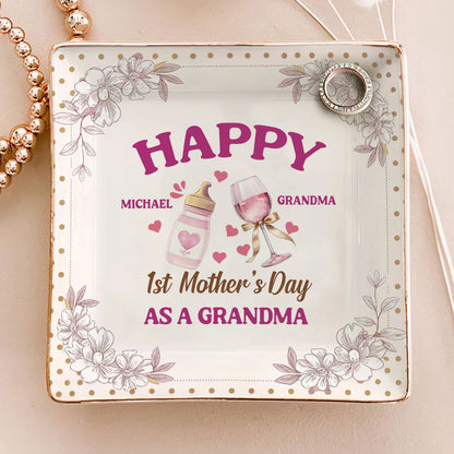 Happy First's Day As A Grandma | Personalized Ceramic Ring Dish Square