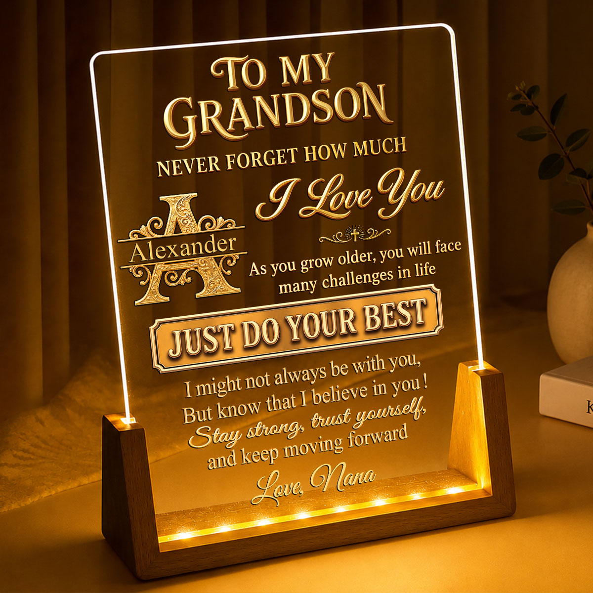 To My Grandson Never Forget How Much I Love You | Personalized Night Light