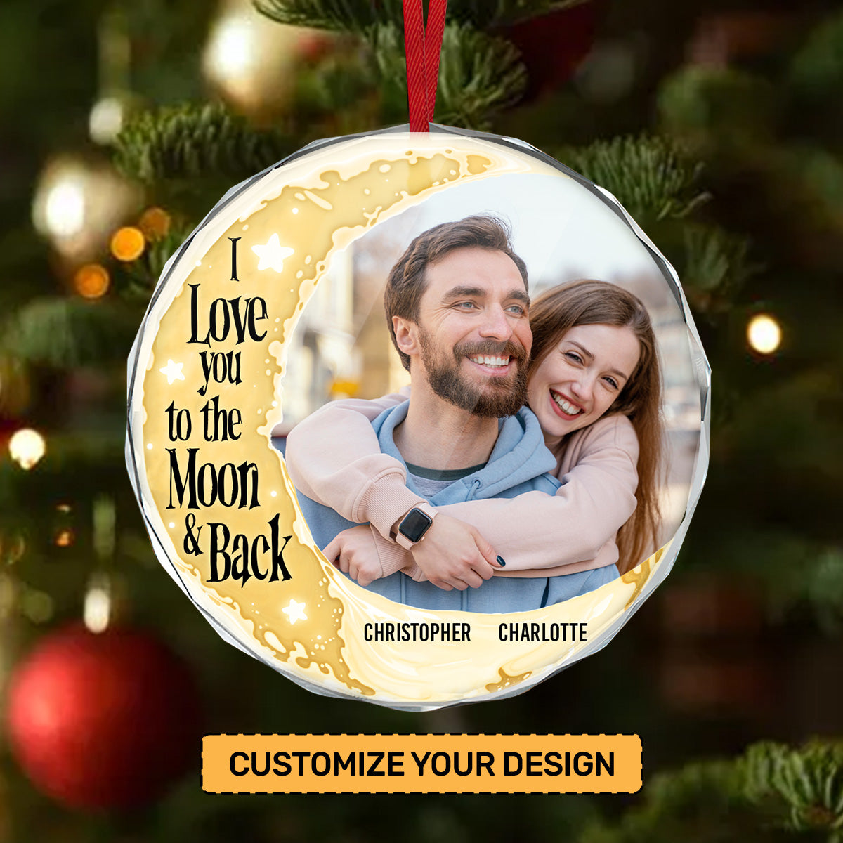 I Love You To The Moon And Back | Personalized 1-Side Round Glass Ornament JSURGOPPTN1737L
