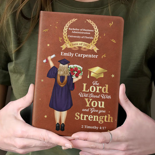 The Lord Will Give You Strength - Personalized Leather Cover Notebook