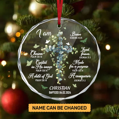 Unique Baptism Ornament For Newborn Baby | Personalized 1-Side Round Glass Ornament JSURGOPHLPA1758TA