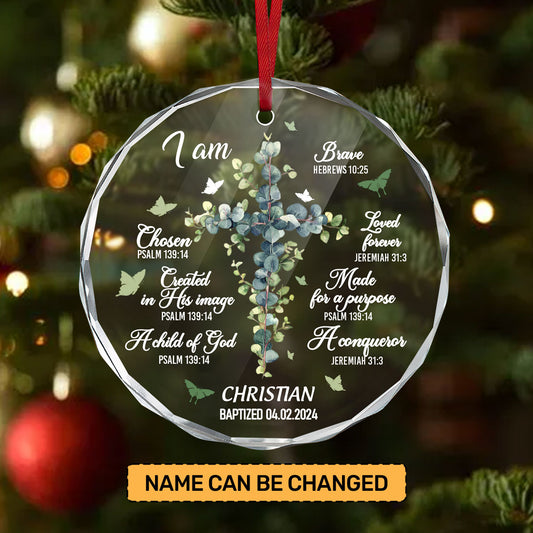 Unique Baptism Ornament For Newborn Baby | Personalized 1-Side Round Glass Ornament JSURGOPHLPA1758TA