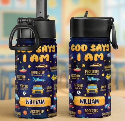 God Says I Am | Personalized Kids Stainless Steel Water Bottle