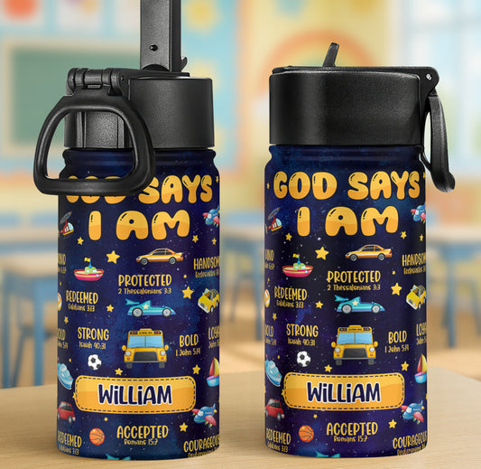 God Says I Am | Personalized Kids Stainless Steel Water Bottle