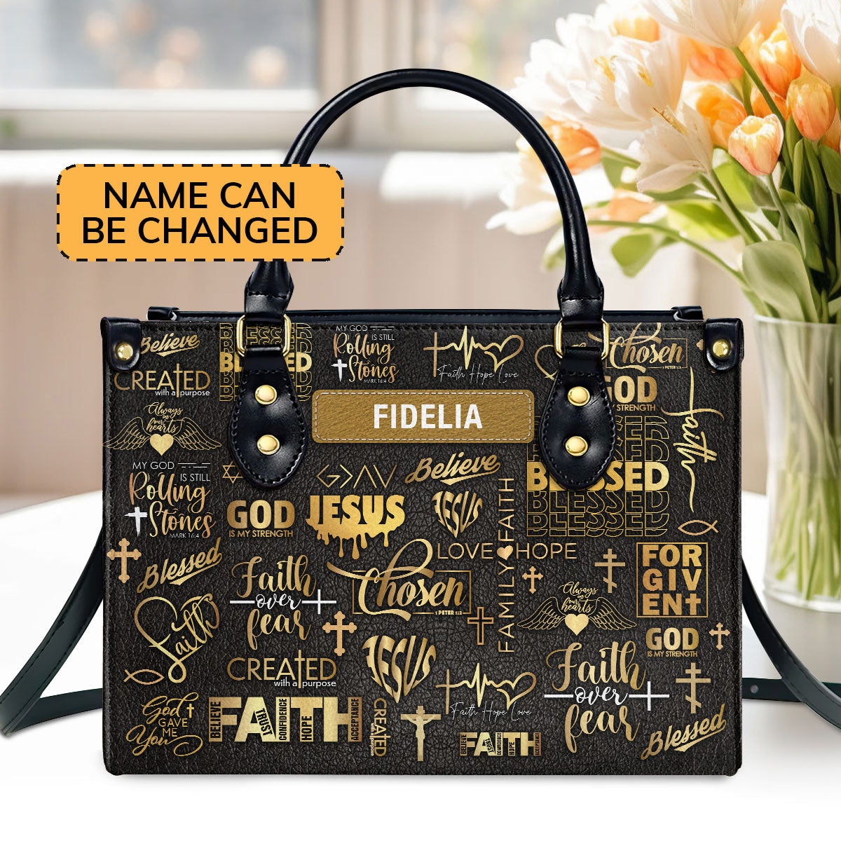 Faith Pray Jesus | Personalized Leather Handbag JSLHBHLPA1562TA