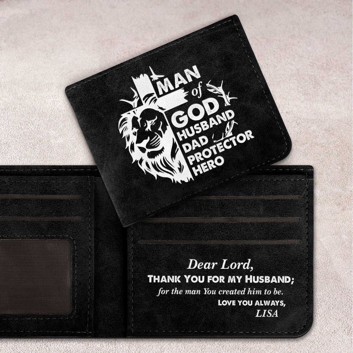 Man Of God Husband Dad Protector Hero | Personalized Classic Leather Wallet