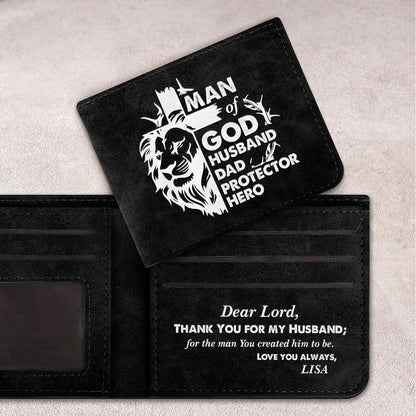 Man Of God Husband Dad Protector Hero | Personalized Classic Leather Wallet