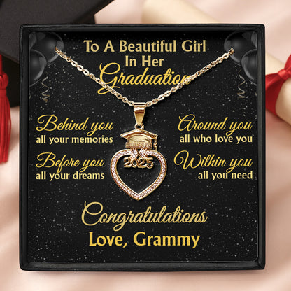 To A Beautifull Girl In Her Graduation | Personalized Grad Cap Heart Necklace With Box&Card