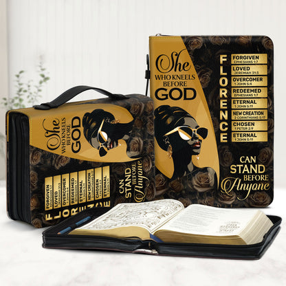 She Who Kneels Before God Can Stand Before Anyone | Personalized Bible Cover