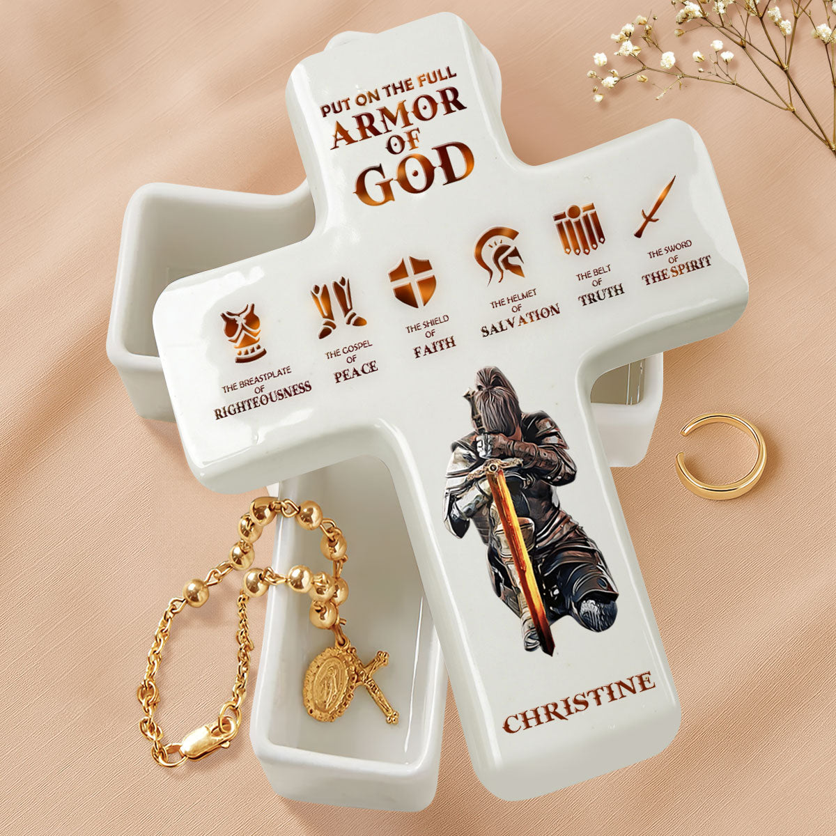 Put On The Full Armor Of God | Personalized Cross Jewelry Box