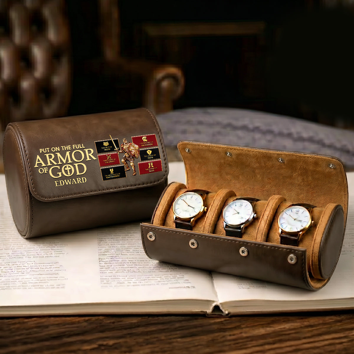 Put On The Full Armor Of God | Personalized Leather Watch Case