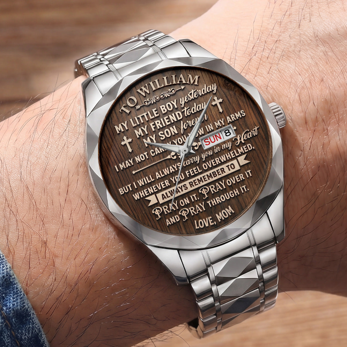 Pray On It Pray Over It Pray Through It | Personalized Men's Wrist Watch