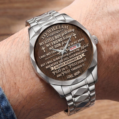 Pray On It Pray Over It Pray Through It | Personalized Men's Wrist Watch