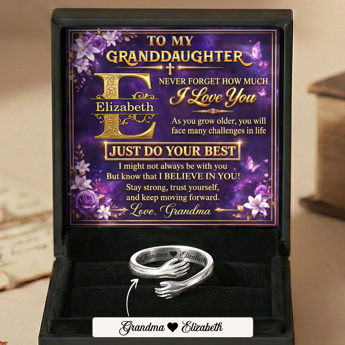 To My Granddaughter Never Forget How Much I Love You | Personalized Hug Ring