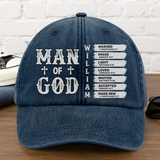 Man Of God  | Personalized Vintage Washed Denim Cap