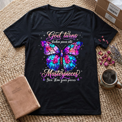 Broken Pieces Into God’s Masterpiece |  Women's V-neck T-shirt