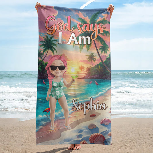 God Says I Am  | Personalized Beach Towel