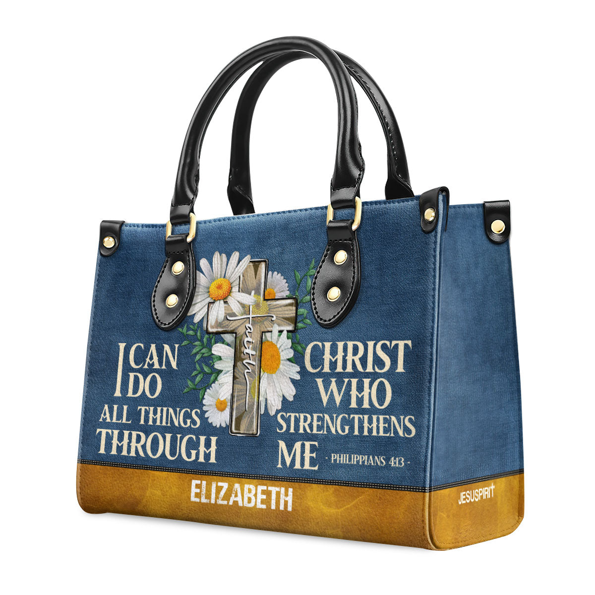 Jesuspirit | Personalized Leather Handbag With Zipper | I Can Do All Things LHBM779