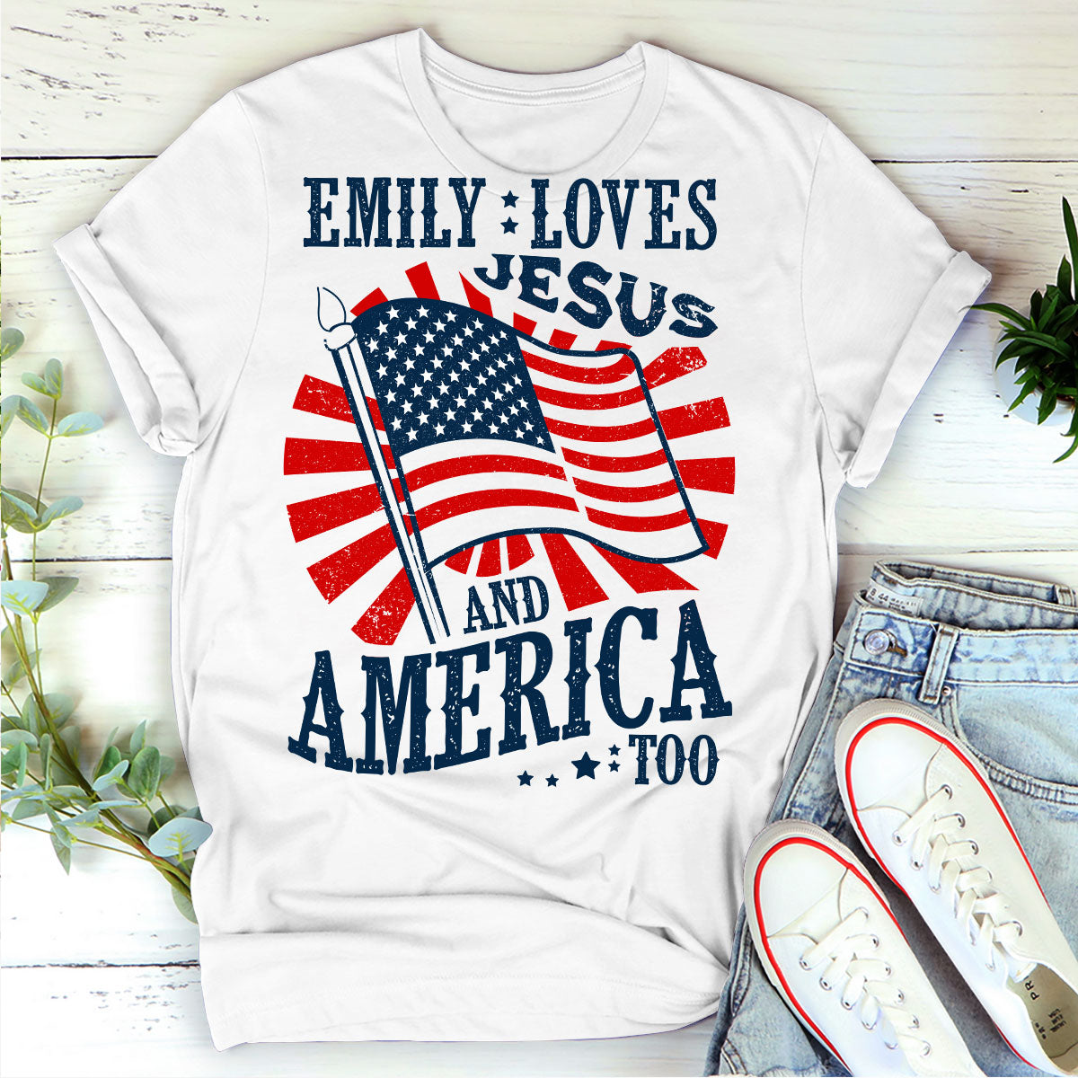Loves Jesus And America Too | Personalized 2D Unisex T-shirt