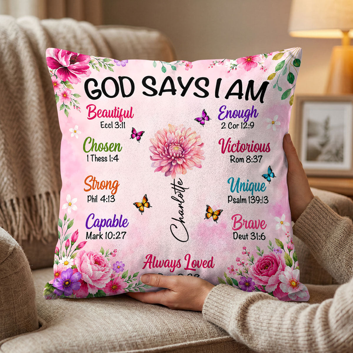 God Says I Am | Personalized Crystal Velvet Pillow