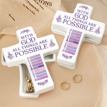 With God All Things Are Possible | Personalized Cross Jewelry Box