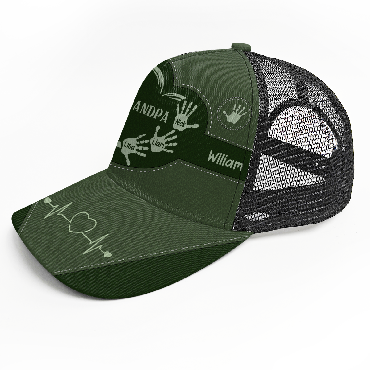 Grandpa Dad Kids Handprints | Personalized Mesh Back Casual Cap
