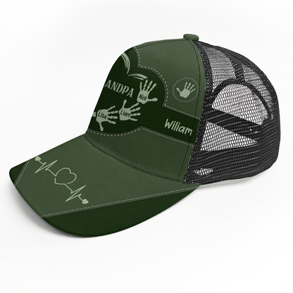 Grandpa Dad Kids Handprints | Personalized Mesh Back Casual Cap