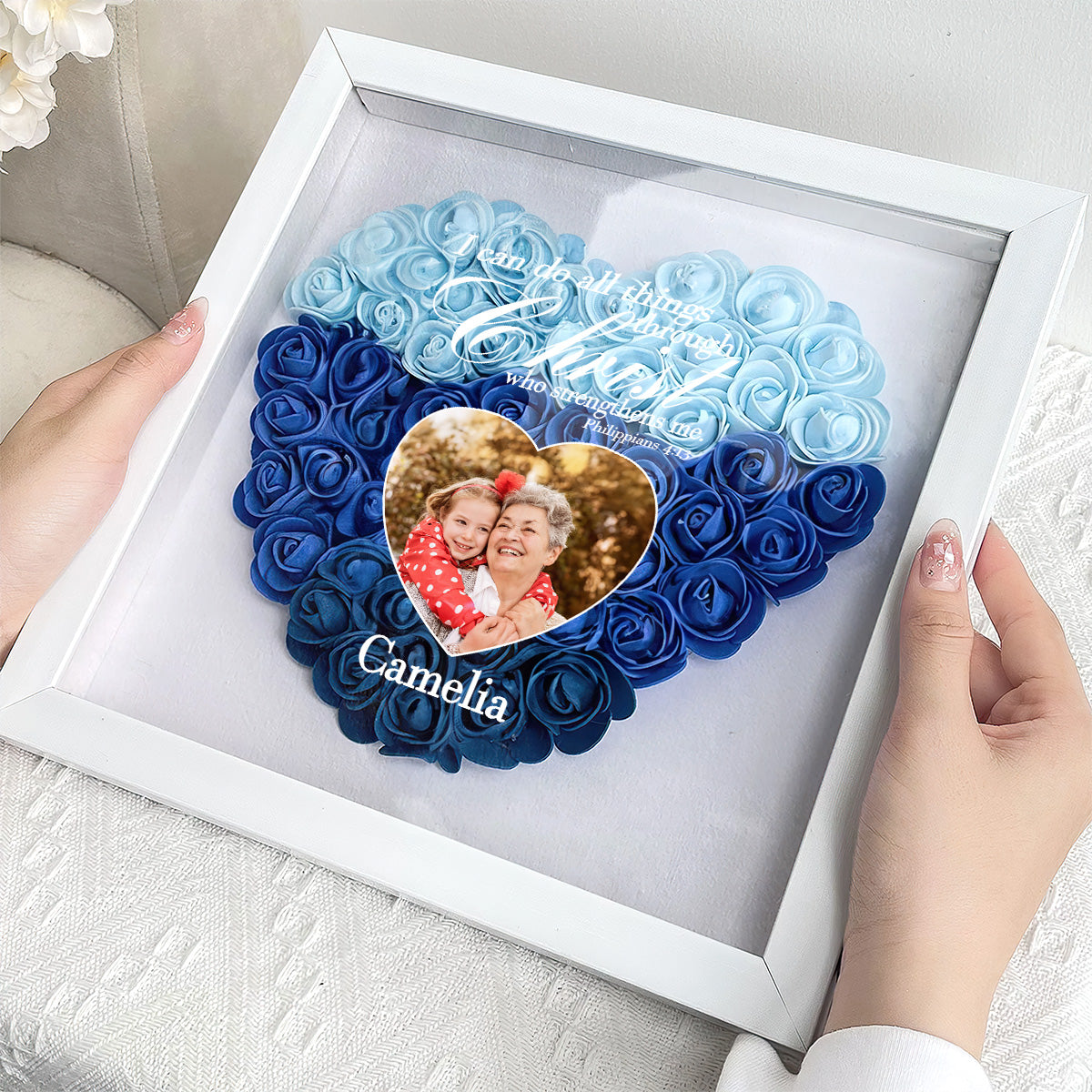 I Can Do All Things Through Christ Who Strengthens Me  | Personalized Heart Flower Shadow Box