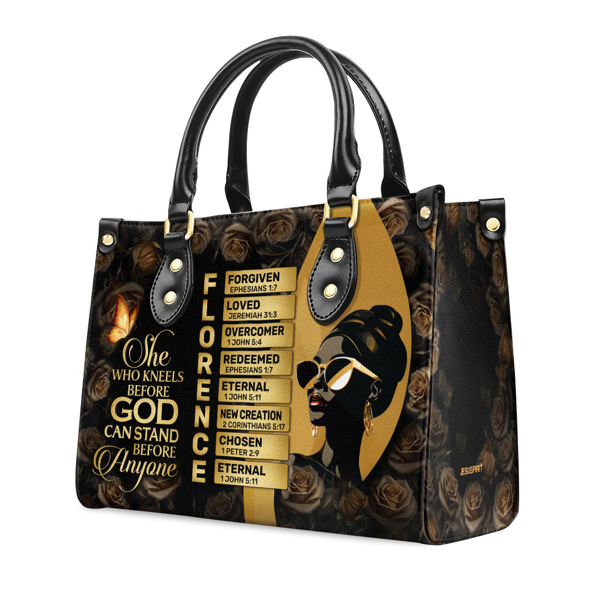She Who Kneels Before God Can Stand Before Anyone | Personalized Leather Handbag