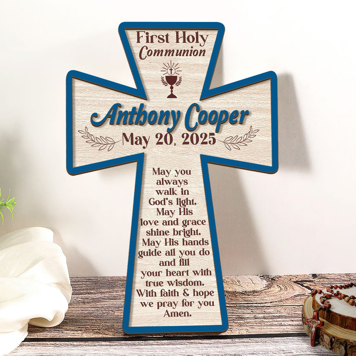 May You Always Walk In God’s Light | Personalized Wood Cross