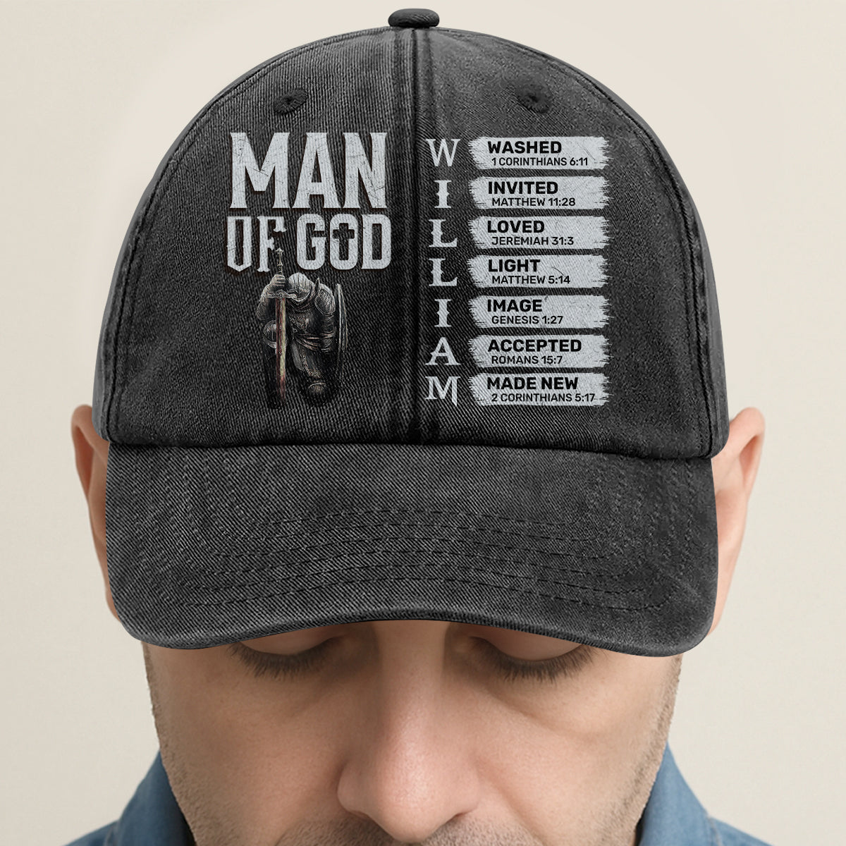 Man Of God | Personalized Vintage Washed Denim Cap