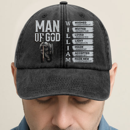 Man Of God | Personalized Vintage Washed Denim Cap