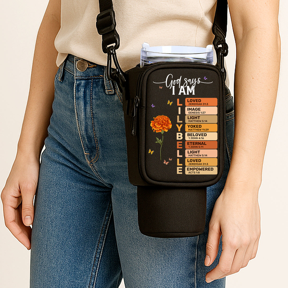 God Says I Am | Personalized Tumbler Holder Bag