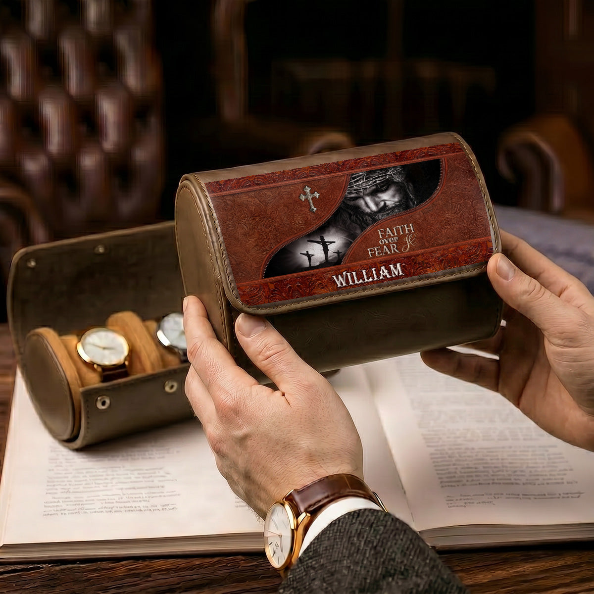 Faith Over Fear | Personalized Leather Watch Case