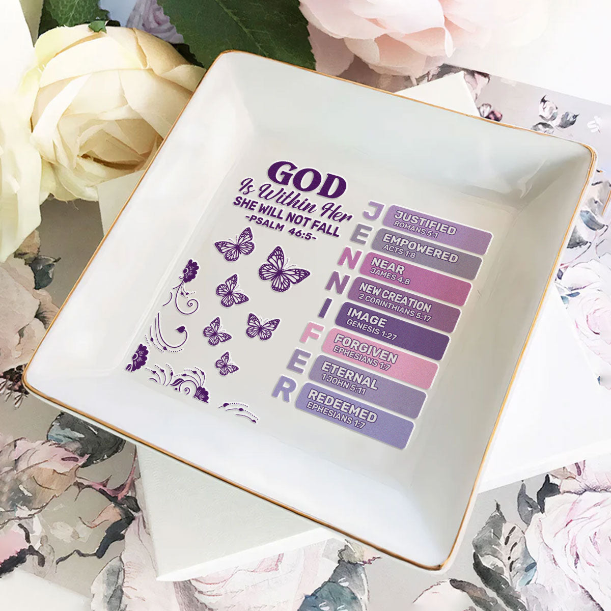 God Is Within Her She Will Not Fall | Personalized Jewelry Dish